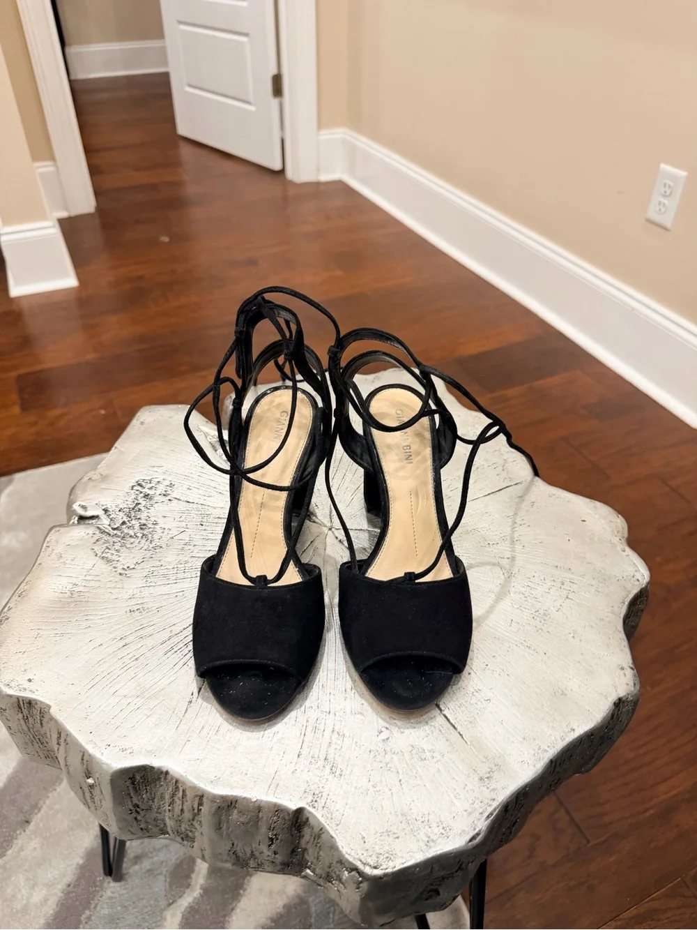Gianni Bini Black Suede Lace-Up Block Heels